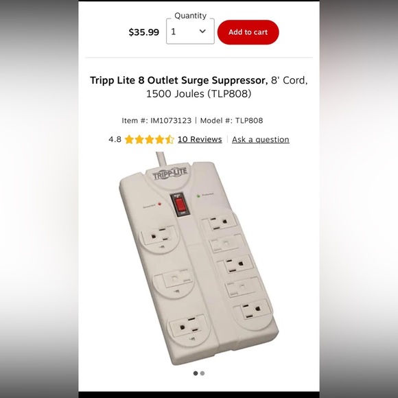 Tripp Lite 8 Outlet Surge Suppressor, 8' Cord, 1500 Joules - Picture 7 of 9